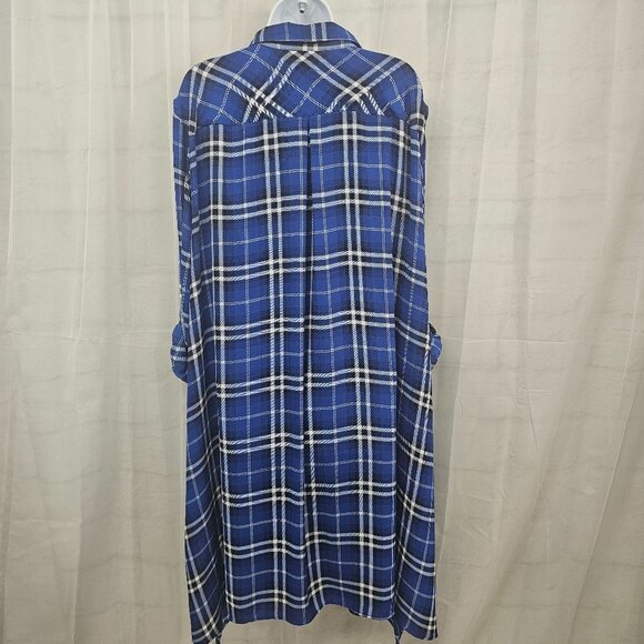 Catherines Blue White Plaid Button Down Shirt Dress Preppy Roll Tab 4X - Picture 8 of 12